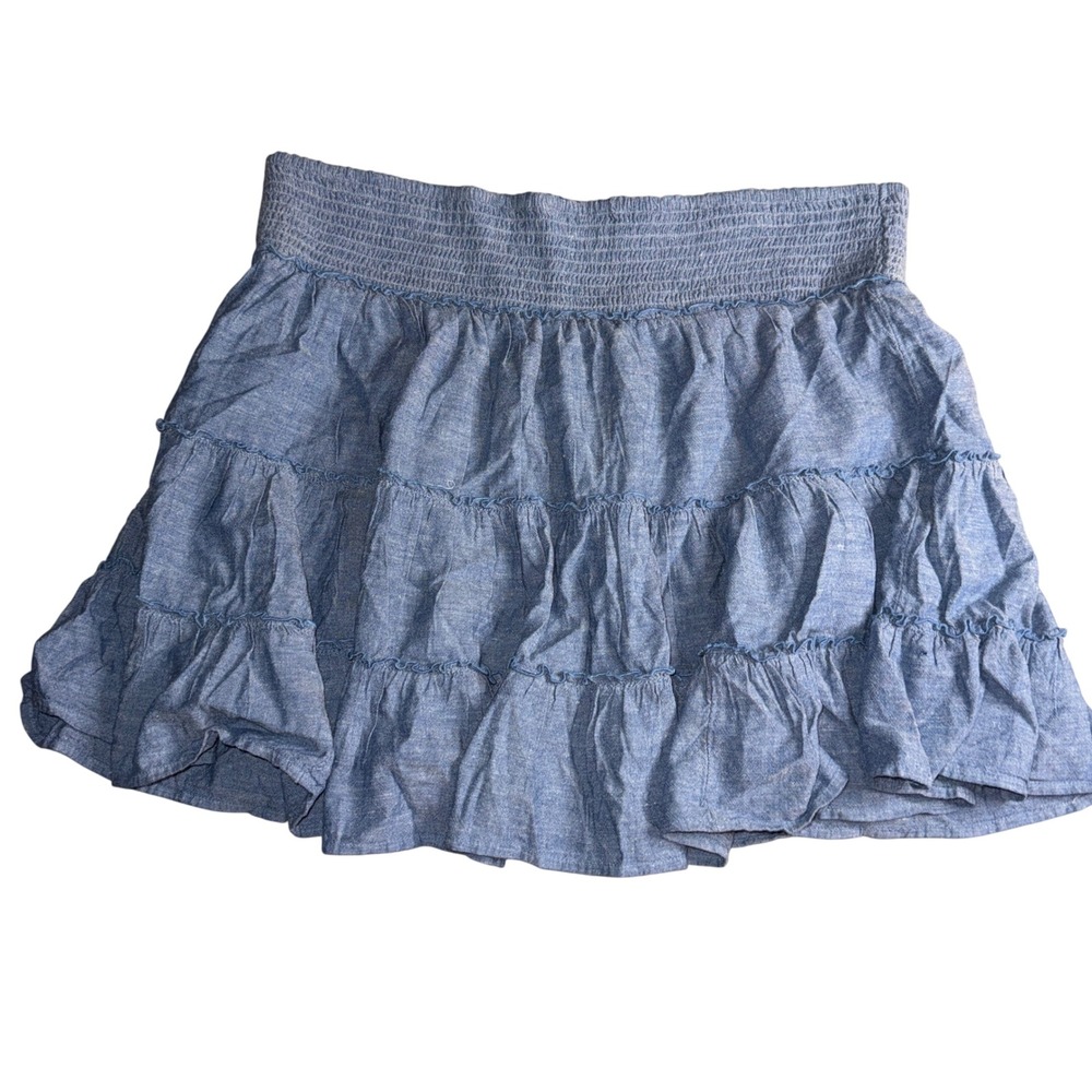 American Eagle Skirt XXL Blue Chambray Tiered Smocked Ruffle Mini Skirt